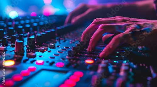 Close-up of a DJ's Hands Mixing Music on a Console