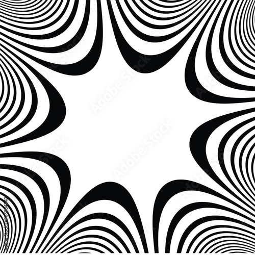  Line art optical .Wave design black and white. Digital image with a psychedelic stripes. Argent base for website, print, basis for banners, wallpapers, business cards, brochure, banner