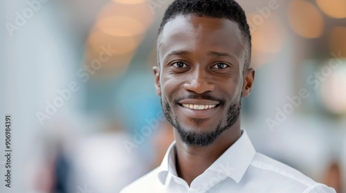 Young Man Smiling Outdoors in Casual White Shirt at a Social Event