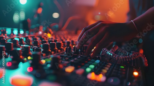 DJ Mixing Music on a Soundboard