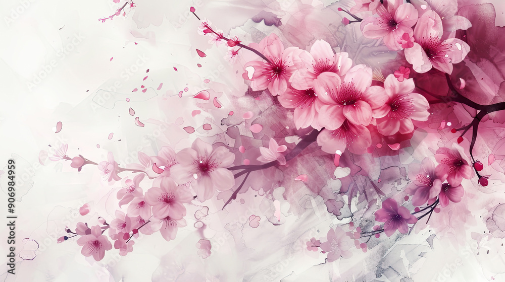 Watercolor cherry blossoms with feathering, smooth and flowing edges, elegant and delicate, clean background Watercolor cherry blossoms with feathering, smooth and flowing edges, elegant and delicate, clean background
