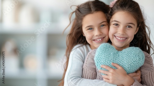 Mother Embracing Daughter in Cozy Indoor Setting During Daytime