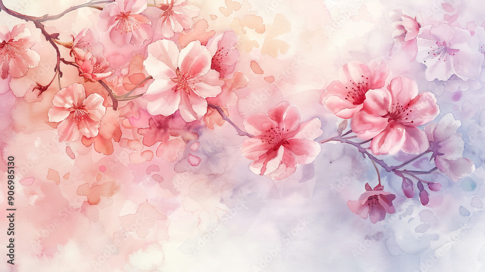 Watercolor cherry blossoms with gradients and fading, smooth transitions of spring colors, dreamy and soft, light background Watercolor cherry blossoms with gradients and fading, smooth transitions of spring colors, dreamy and soft, light background