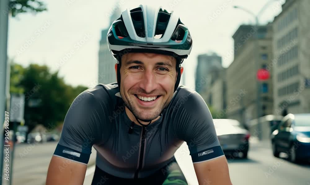 Portrait of a smiling cyclist on the road in the city. Portrait of a smiling cyclist on the road in the city.