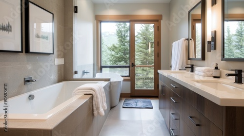 Modern Bathroom Design With Shower and Freestanding Tub in Stylish Interior