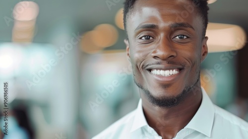Young Man Smiling Outdoors in Casual White Shirt at a Social Event