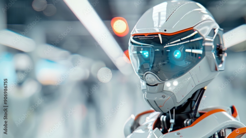 Fototapeta premium Futuristic Robot With Orange Accents in a High-Tech Environment