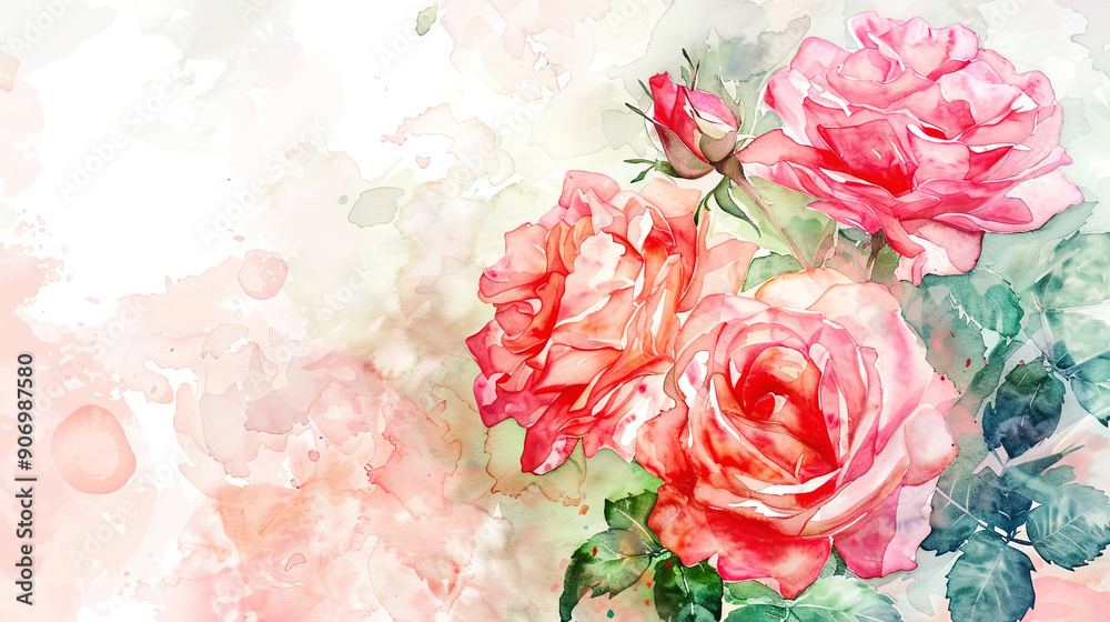 Watercolor garden roses with detailing using fine brushes, vibrant and intricate details, light background Watercolor garden roses with detailing using fine brushes, vibrant and intricate details, light background