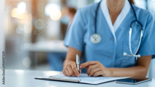 Medical Professional Writing Notes in Clinic During Daytime