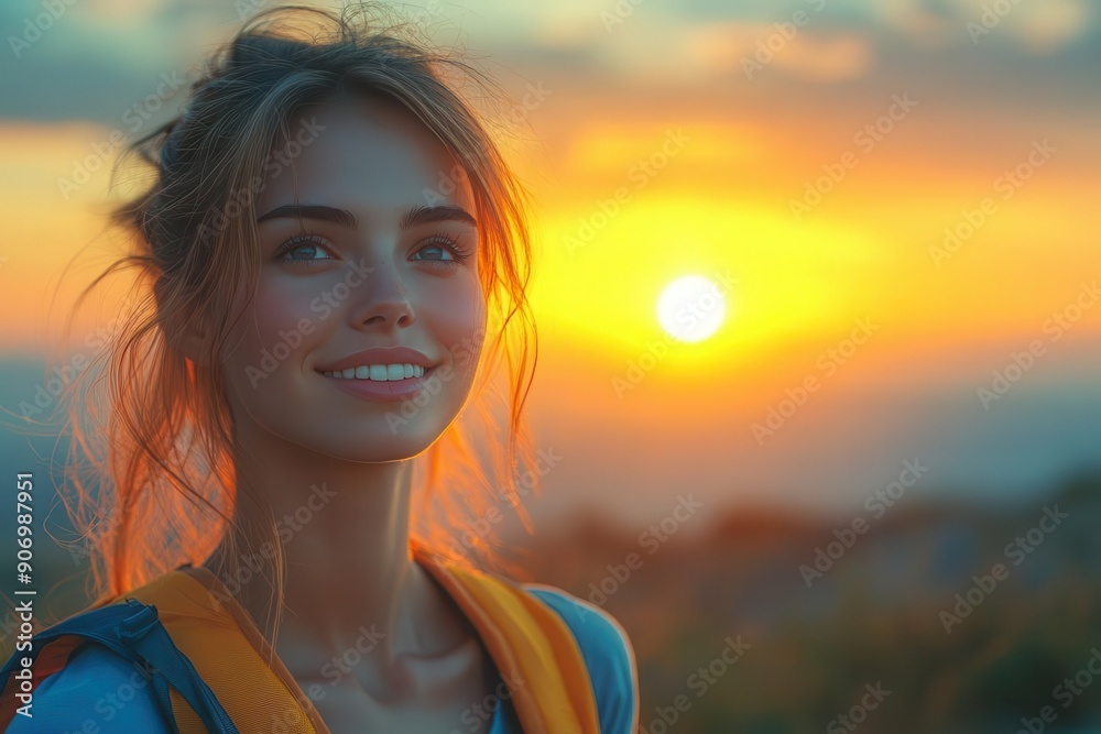 Woman Looking at Sunset.