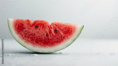 Fresh Watermelon Slice on White Surface With Droplets