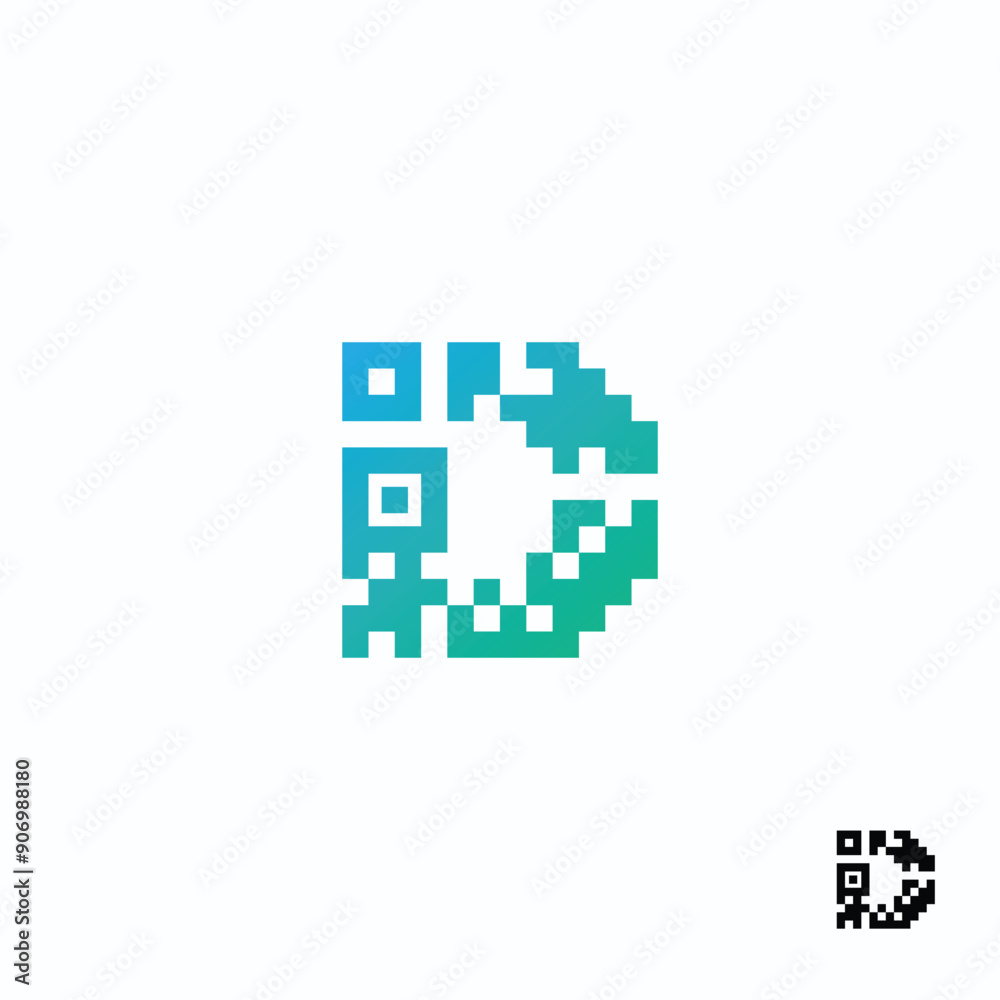 Letter D creative technological modern data pixel QR Code logo Letter D creative technological modern data pixel QR Code logo