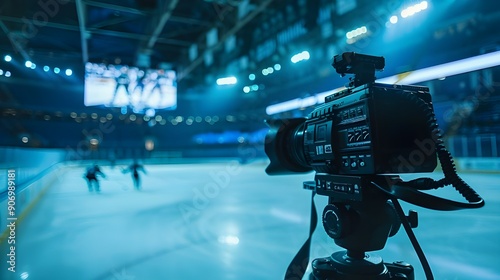 Camera Filming Hockey Match in Arena