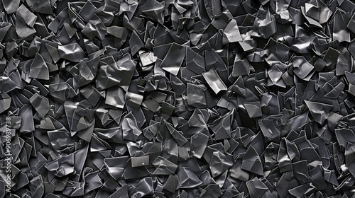 Abstract Background Of Crumpled, Torn, And Twisted Pieces Of Black Material, Textured Surface