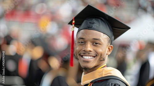 Graduate Celebrating Achievement During Commencement Ceremony in Outdoor Venue