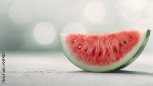 Fresh Watermelon Slice on White Surface With Droplets