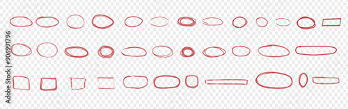 Red drawing red circle and square. Drawn ovals. Marker ellipses. Oval pen. Circle drawn by hand to highlight important text