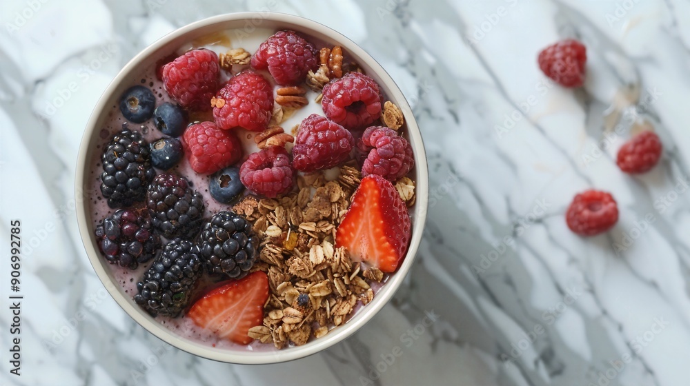 a bowl filled with granola, berries, and nuts a bowl filled with granola, berries, and nuts