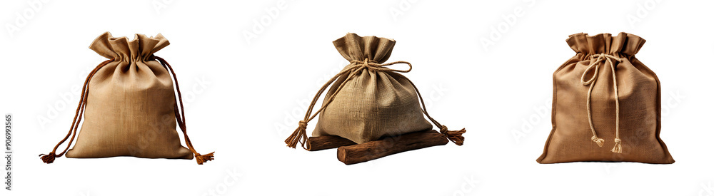 Set, Collection of Fancy Jute Bag isolated on transparent background. Set, Collection of Fancy Jute Bag isolated on transparent background.