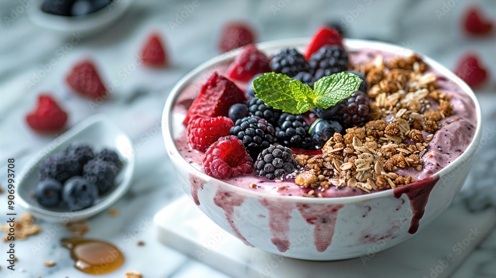 a bowl of yogurt with berries and granola a bowl of yogurt with berries and granola