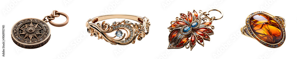 Fototapeta premium Set, Collection of Fancy Keychain isolated on transparent background.