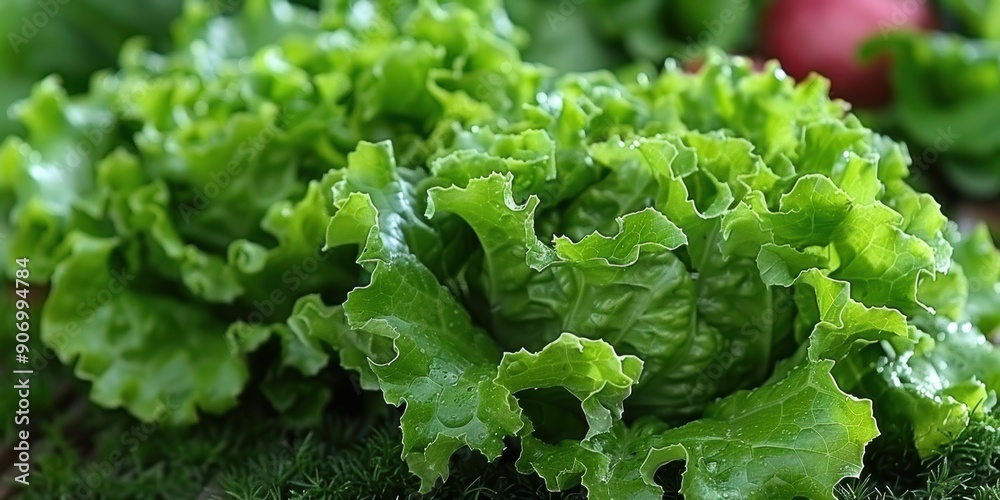 A close-up view of fresh, vibrant green lettuce leaves, showcasing their crisp texture and natural freshness, likely harvested and ready for use in healthy salads or garnishing A close-up view of fresh, vibrant green lettuce leaves, showcasing their crisp texture and natural freshness, likely harvested and ready for use in healthy salads or garnishing