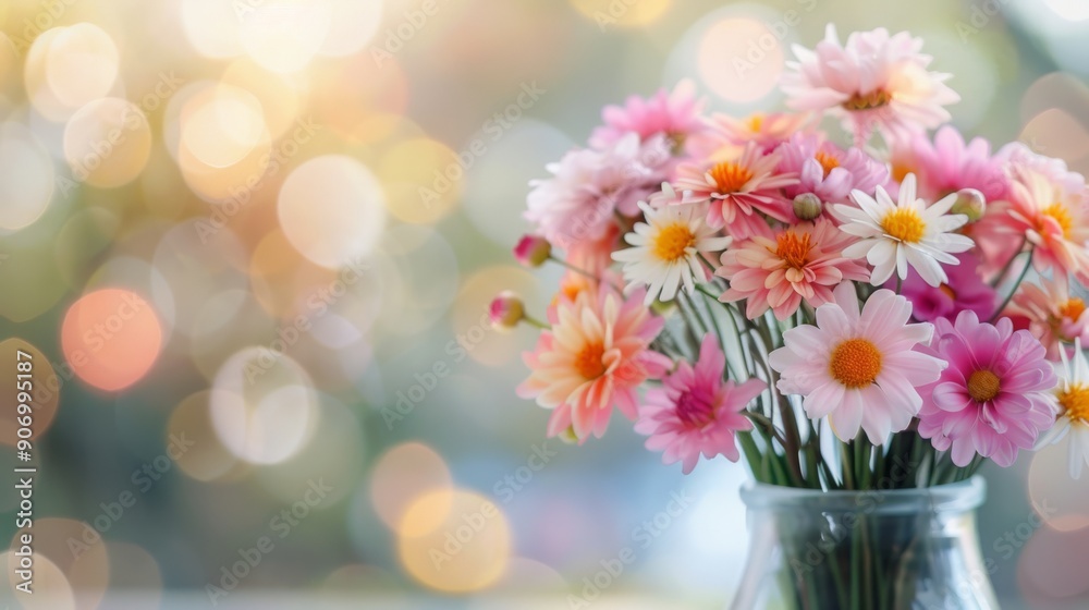 Vibrant Floral Arrangement in a Glass Vase With Soft Background Bokeh