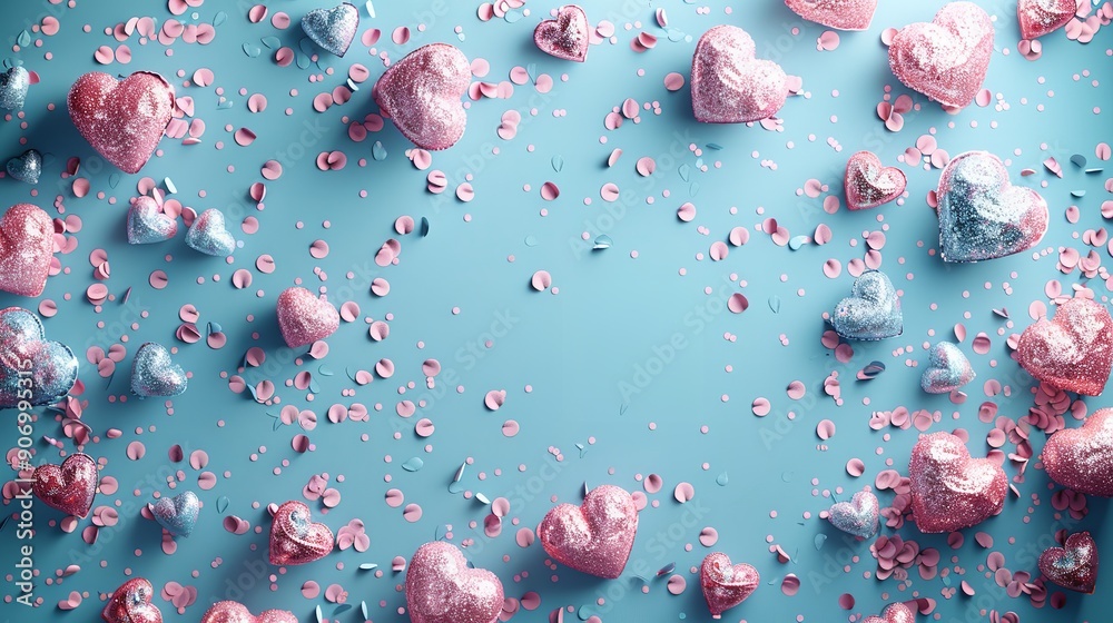 translucent love heart shape in light pink and red, with light blue background translucent love heart shape in light pink and red, with light blue background
