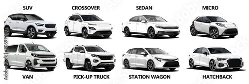 Vector Realistic white 3d Car illustration collection Isolated in transparent background