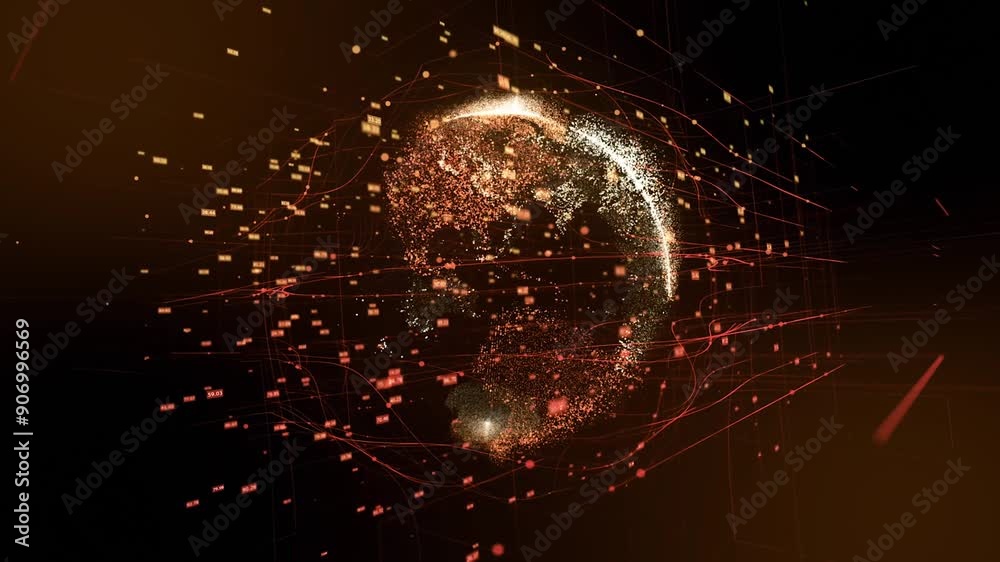 Abstrak Golden Particle Digital Globe, Teknologi Futuristik