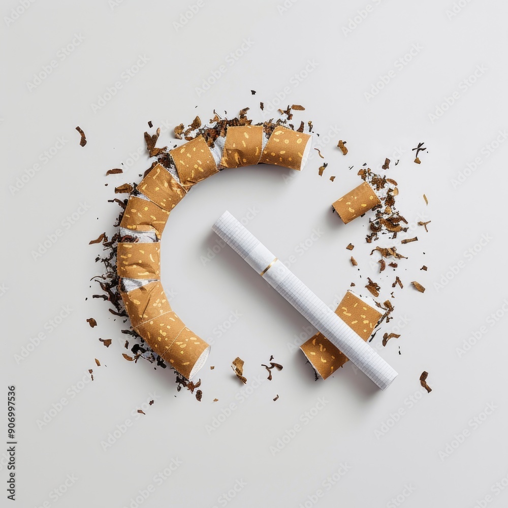 Medium shot of visual concept for No Tobacco Day with lungs and cigarette, isolated on a white