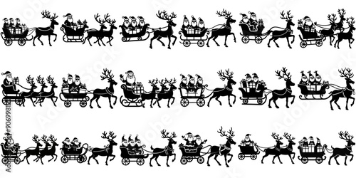 icon set silhouette santa deer christmas Vector. with black  line color