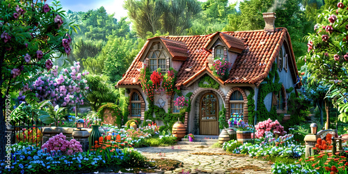 Fantasy house in a fairytale forest photo