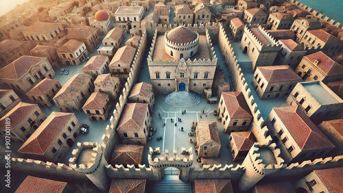 Fototapeta Naklejka Na Ścianę i Meble -  Aerial View of Rhodes Old Town, Greece

