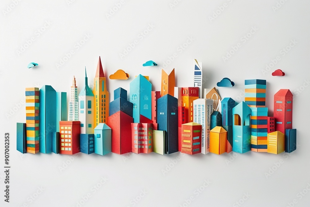 Intricate paper cutout of a city, isolated on a clean white space. Intricate paper cutout of a city, isolated on a clean white space.