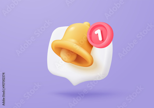 3D chat notice icon with bubble speech floating around on pastel background. New urgency reminder concept for social media element. 3d bell announce icon for message vector render illustration