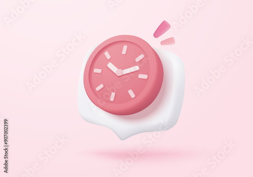 3D alarm clock icon with chat notice bubble. New urgency reminder concept for social media element speech. 3d hour announce icon for urgency time vector render illustration