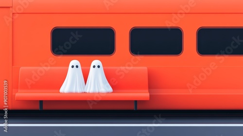 A haunted train with ghostly passengers, flickering lights, and eerie sounds, high-resolution photo, realistic photo