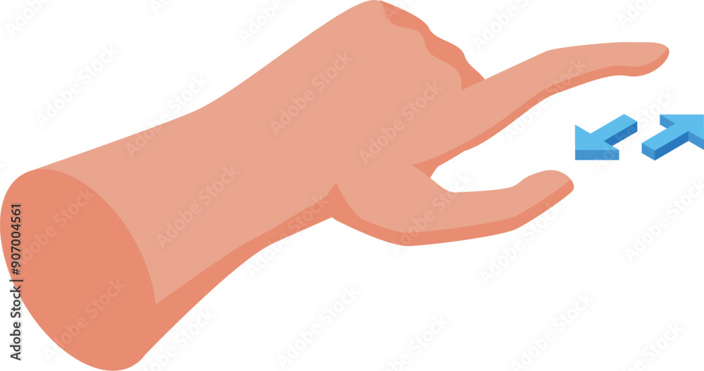 Hand making a gesture with two blue arrows pointing in opposite directions