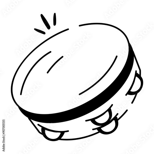 A tambourine instrument icon in doodle style