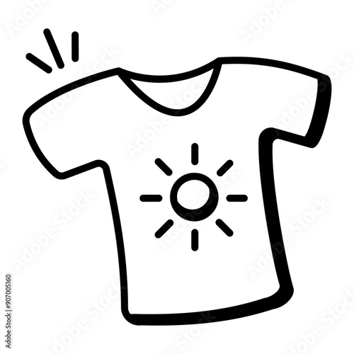 T shirt with a sun printed on it, doodle icon 