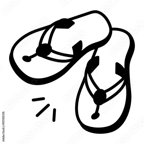 A doodle style icon of beach slippers 