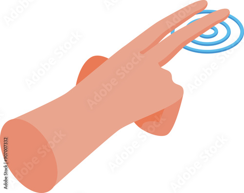 Hand interacting with a digital interface, touching a screen with two fingers, creating a ripple effect