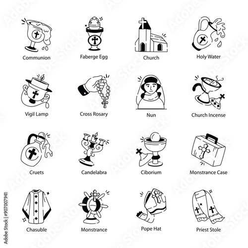 Set of Doodle Style Christianity Icons

