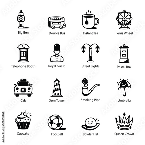 Pack of 16 London Heritage Line Icons 

