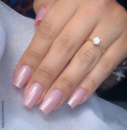 Unhas de gel feita em mãos femininas. photo