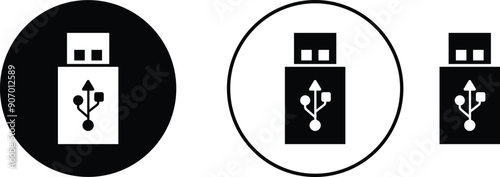 USB icon set. Flash disk flash drive flat and line black vector collection isolated on transparent background. Internet video. Console media storage, Computer Technology, charger, data transfer sign.