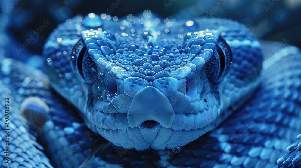 Fototapeta premium A blue snake with its head up and its tongue out