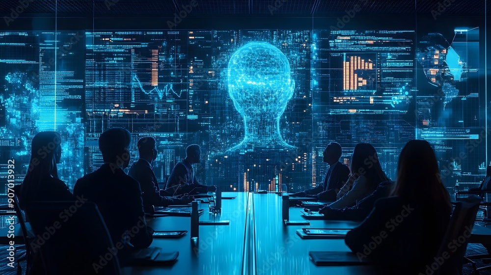 Business executives reviewing AI-generated IT vendor risk assessments in a boardroom