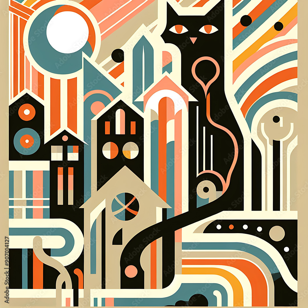 Abstract city with a cat Abstract city with a cat
